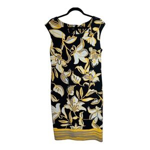 Phase 7 Seven sleeveless sheath dress size 10 Yellow Black floral midi EUC